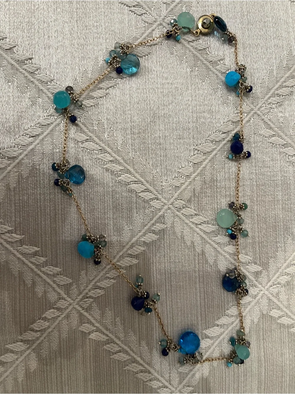 Delicate Blue & Teal Bead Station Necklace - Women Jewelry